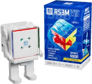 CuberShop Moyu RS3M V5 2023 Ball Core UV Coated 3x3 Speed Cube with Display Stand, Stickerless RS3M 2023 3 by 3 Budget Cube, (Moyu RS3 M V5 MagLev Ball-Core Magic Clothes, Robot-Shape Display Box)