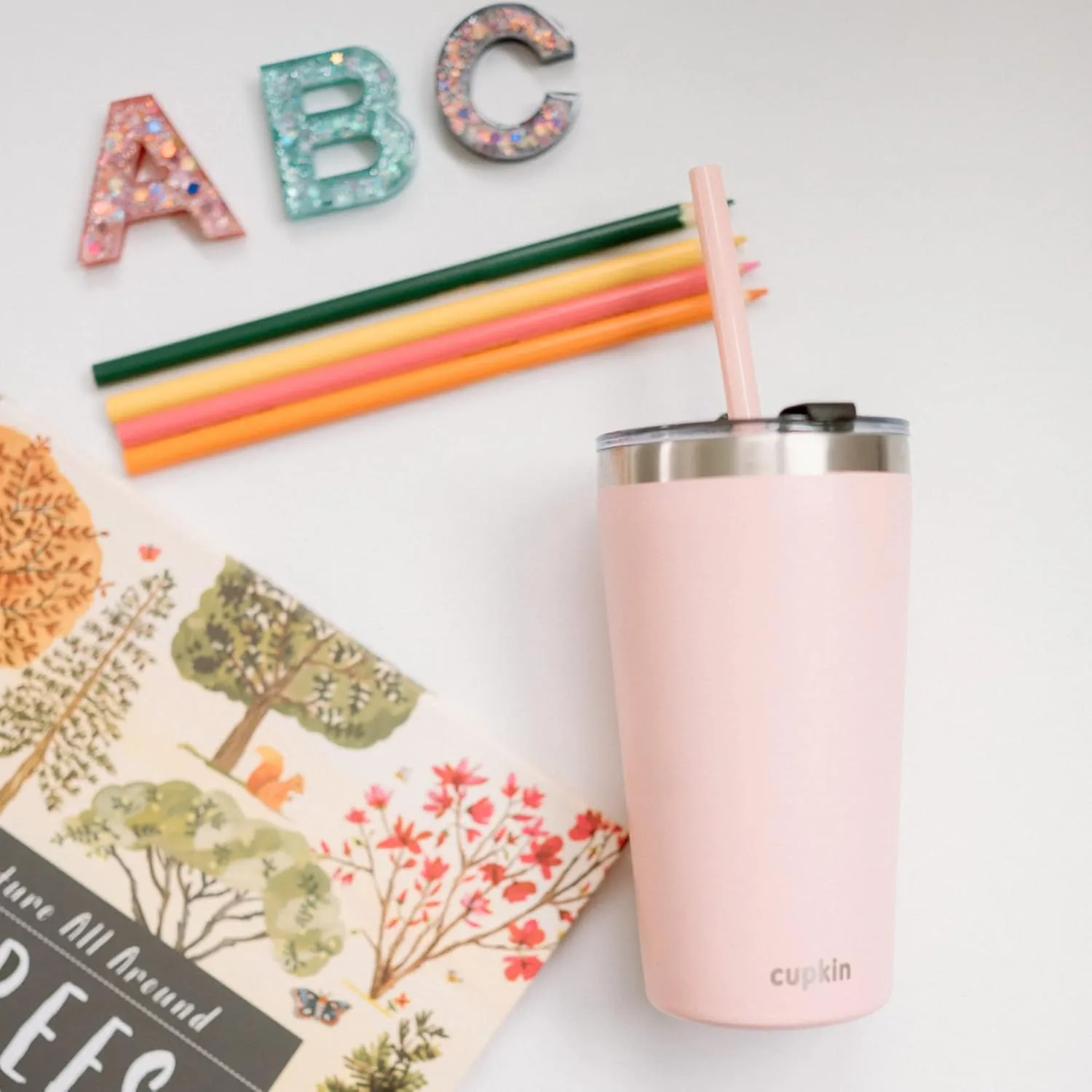 CUPKIN Stainless Steel Insulated Tumbler with Lid and Straw, 20 oz Water Bottle & Straw, Stainless Steel Cups, Travel Coffee Mug for Adults, Iced Coffee Cup with Lid, Tumbler for Travel