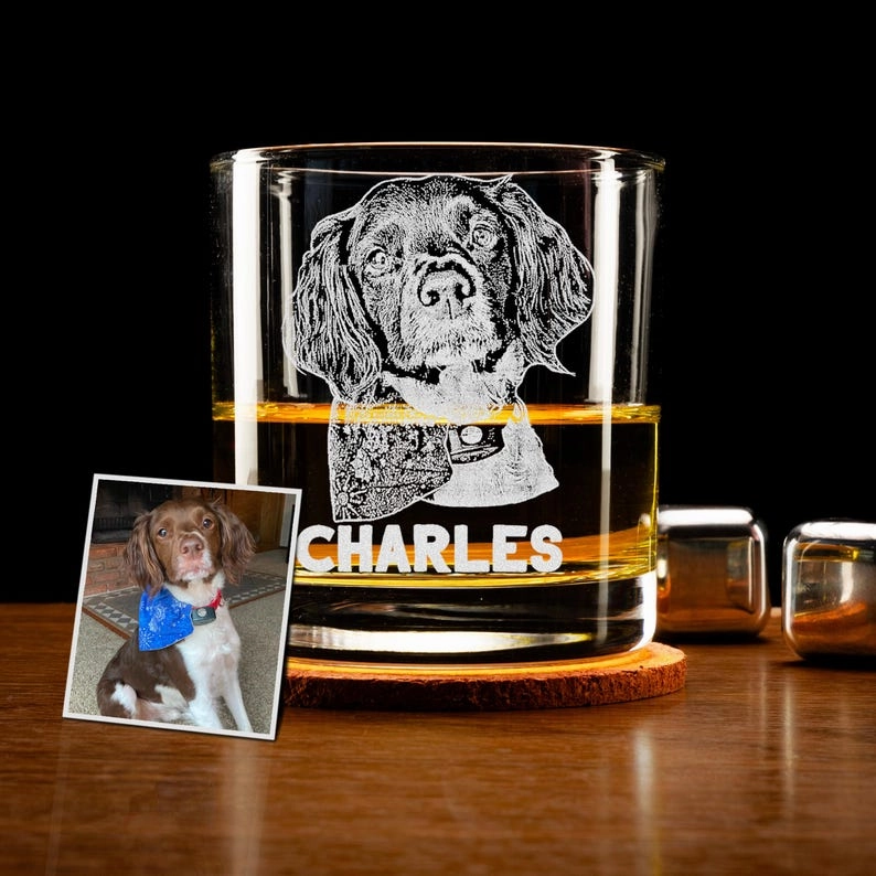 Custom Dog Portrait Whiskey Glass Gift - Engrave Your Pet Photo on Glasses, Gift for Pet Lovers