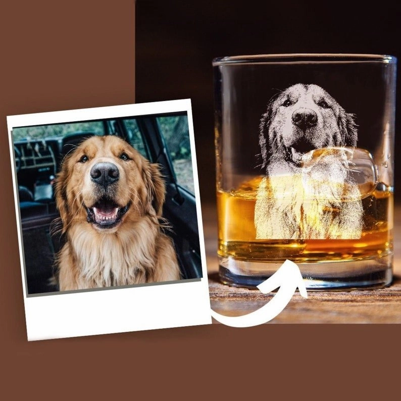 Custom Dog Portrait Whiskey Glass Gift - Engrave Your Pet Photo on Glasses, Gift for Pet Lovers