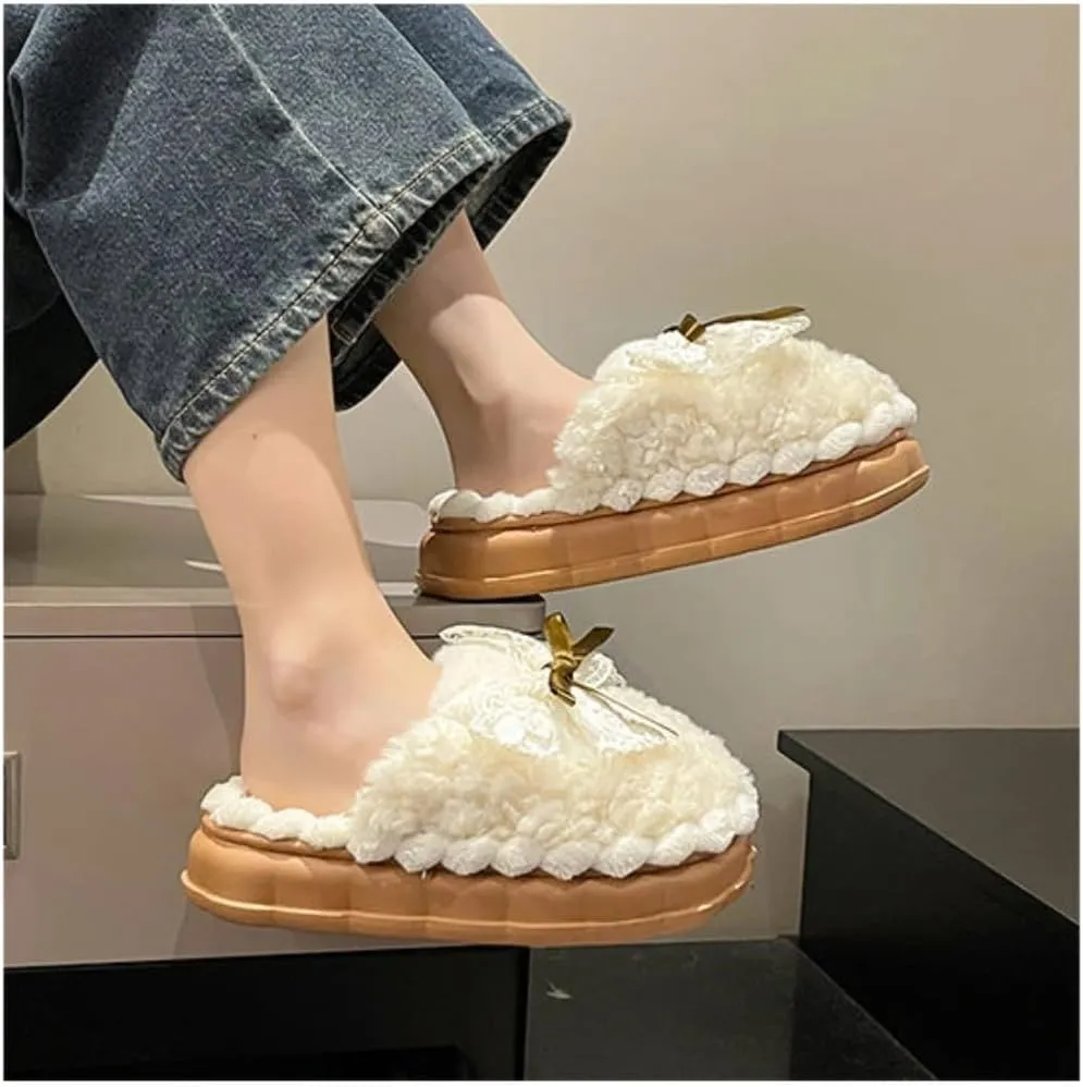Cute Butterfly Fuzzy Women's Slippers Winter Fluffy Open Toe House Slippers Slip On Plush Bedroom Shoes Indoor Outdoor