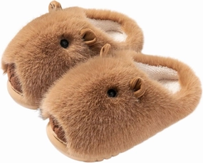 Cute Capybara Fuzzy Slippers Fluffy Animal Fluffy Plush Slippers Warm Winter Wear Home Cozy Furry Soft Stuff Indoor Shoes