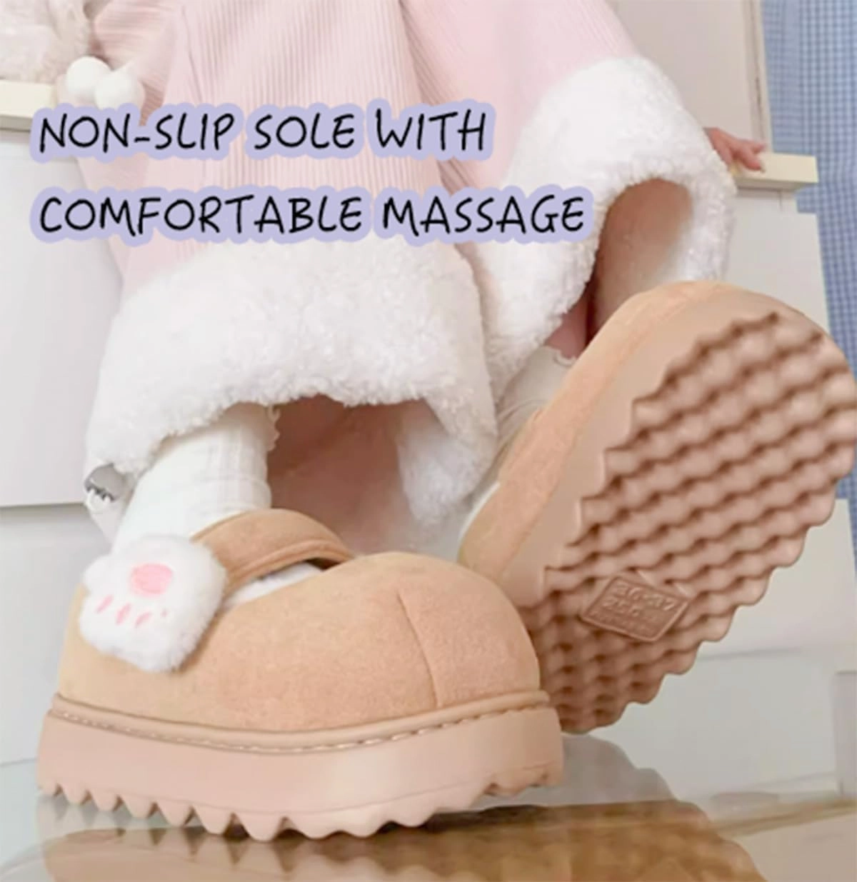 Cute Cat Paw Cotton Slippers for Women Plush Fluffy Fuzzy Non-Slip Winter Wear Indoor Outdoor Warm Cozy Home Shoes Gift