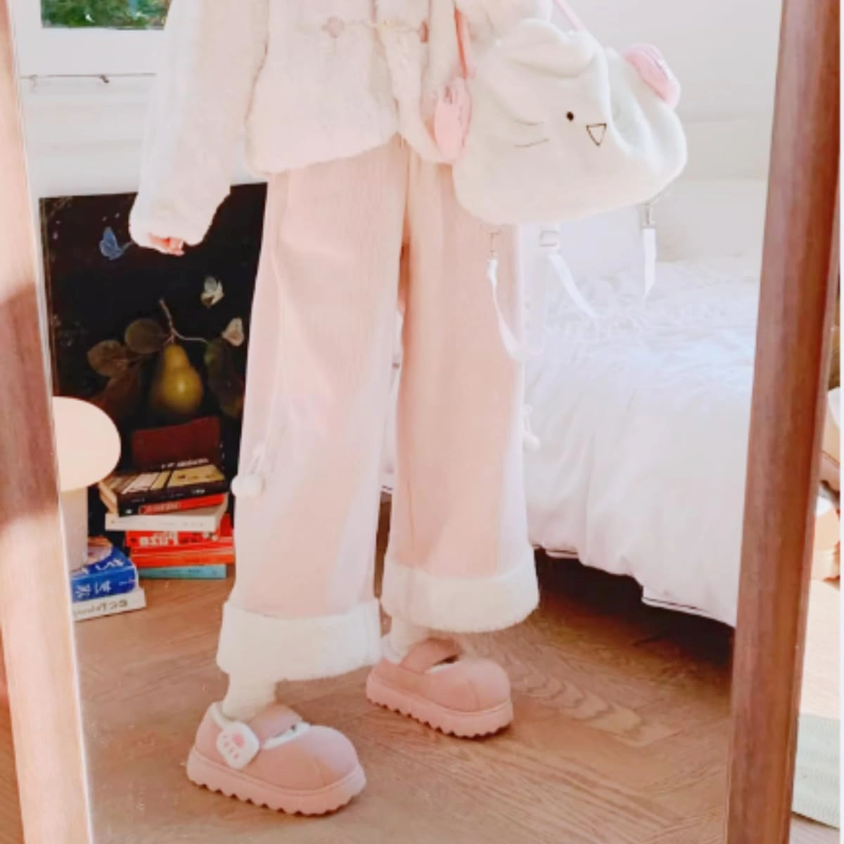 Cute Cat Paw Cotton Slippers for Women Plush Fluffy Fuzzy Non-Slip Winter Wear Indoor Outdoor Warm Cozy Home Shoes Gift