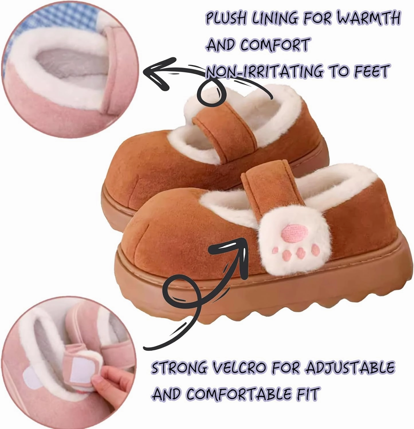 Cute Cat Paw Cotton Slippers for Women Plush Fluffy Fuzzy Non-Slip Winter Wear Indoor Outdoor Warm Cozy Home Shoes Gift