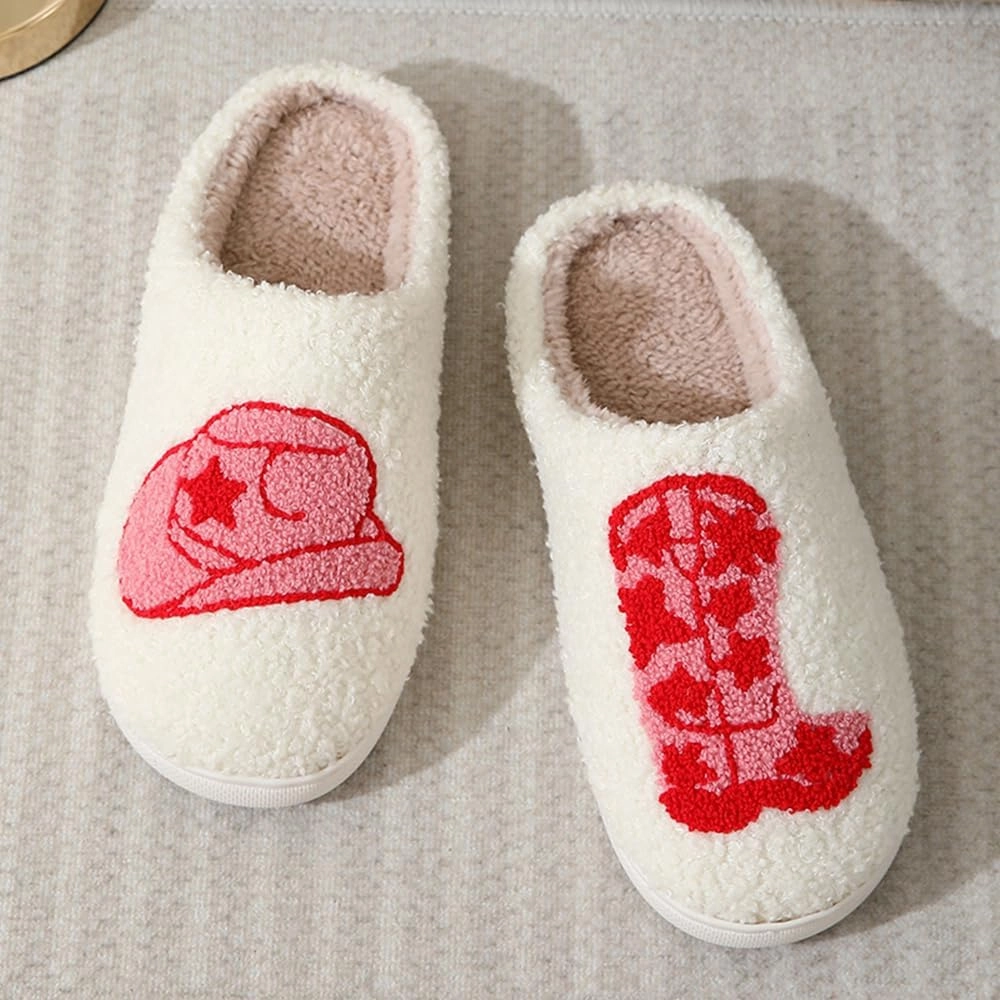 Cute Happy Face Slippers for Women Men, Retro Soft Plush Warm Cushioned Lightweight Non-Slip House Slippers Cozy Indoor Outdoor Slippers
