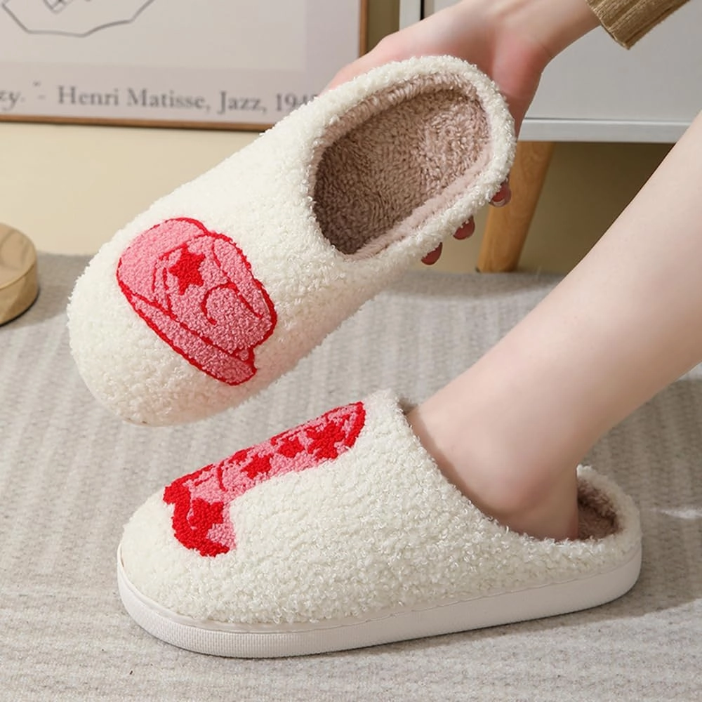 Cute Happy Face Slippers for Women Men, Retro Soft Plush Warm Cushioned Lightweight Non-Slip House Slippers Cozy Indoor Outdoor Slippers