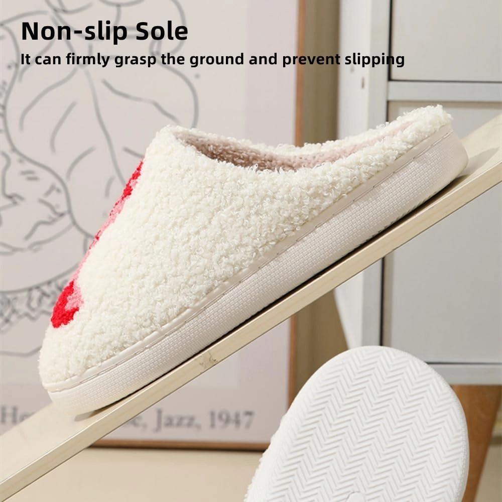 Cute Happy Face Slippers for Women Men, Retro Soft Plush Warm Cushioned Lightweight Non-Slip House Slippers Cozy Indoor Outdoor Slippers