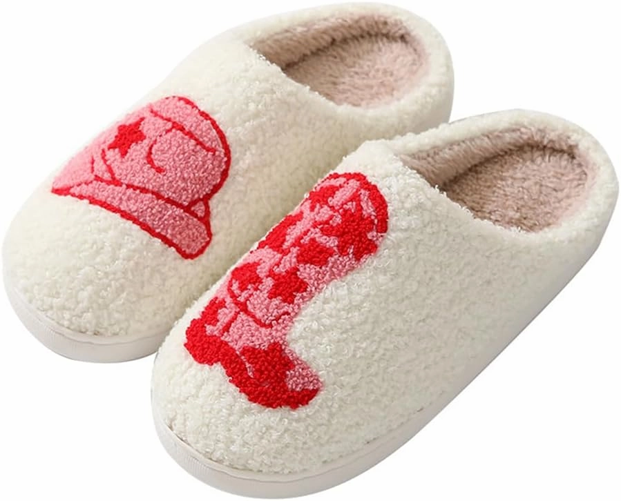 Cute Happy Face Slippers for Women Men, Retro Soft Plush Warm Cushioned Lightweight Non-Slip House Slippers Cozy Indoor Outdoor Slippers