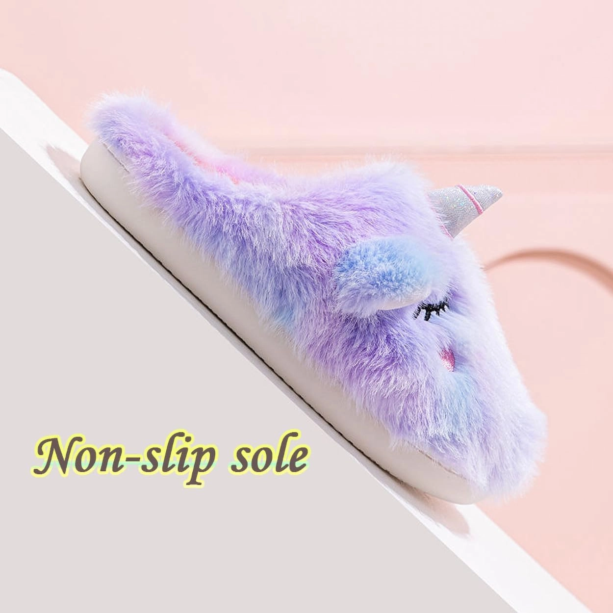 Cute Plush Unicorn Slippers for Women Cartoon Fluffy Fuzzy Rainbow Slippers Cozy House Slippers Indoor Outdoor