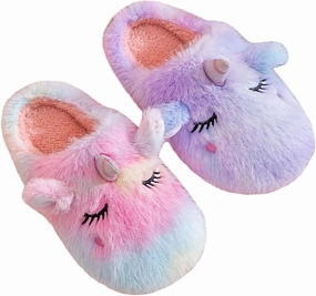 Cute Plush Unicorn Slippers for Women Cartoon Fluffy Fuzzy Rainbow Slippers Cozy House Slippers Indoor Outdoor