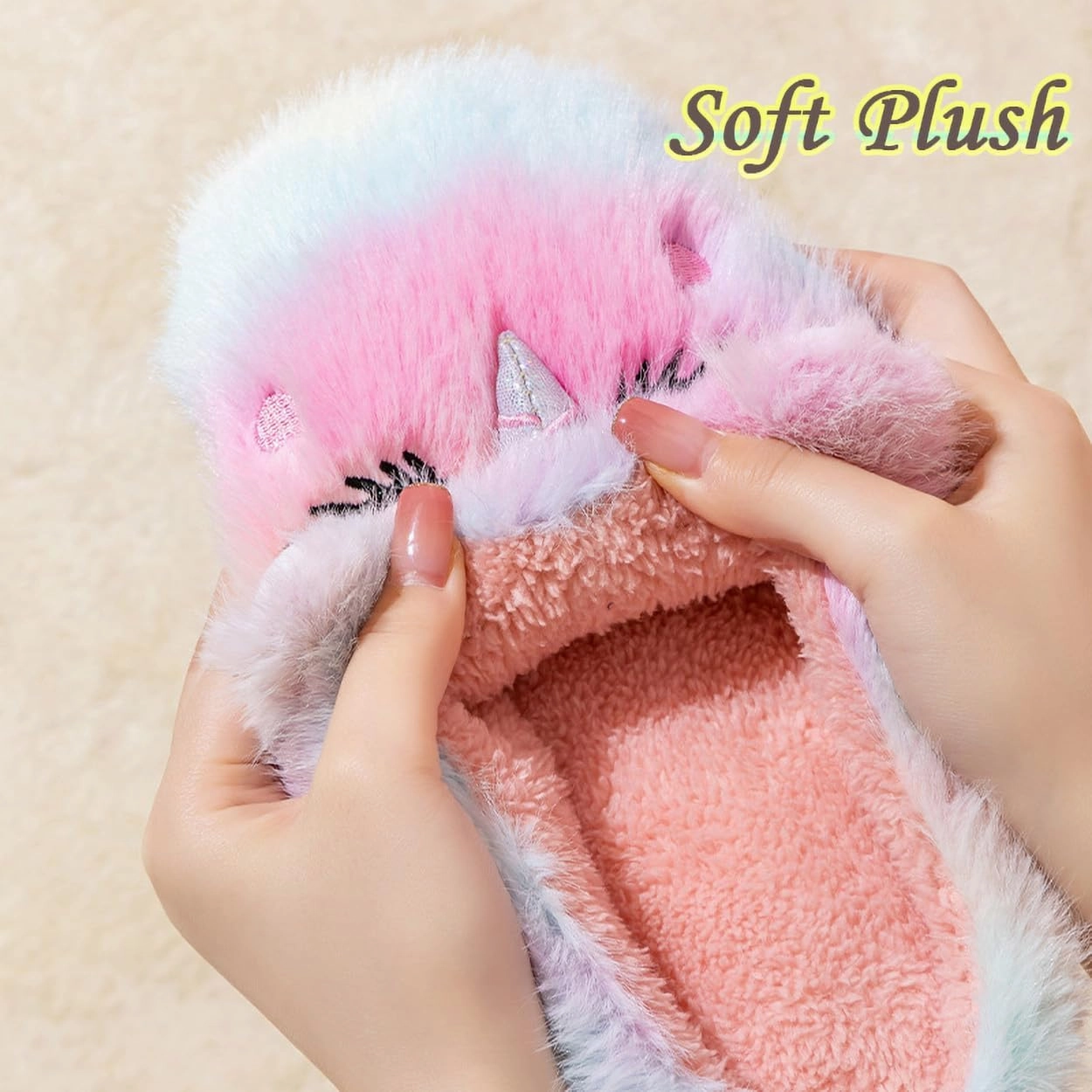 Cute Plush Unicorn Slippers for Women Cartoon Fluffy Fuzzy Rainbow Slippers Cozy House Slippers Indoor Outdoor