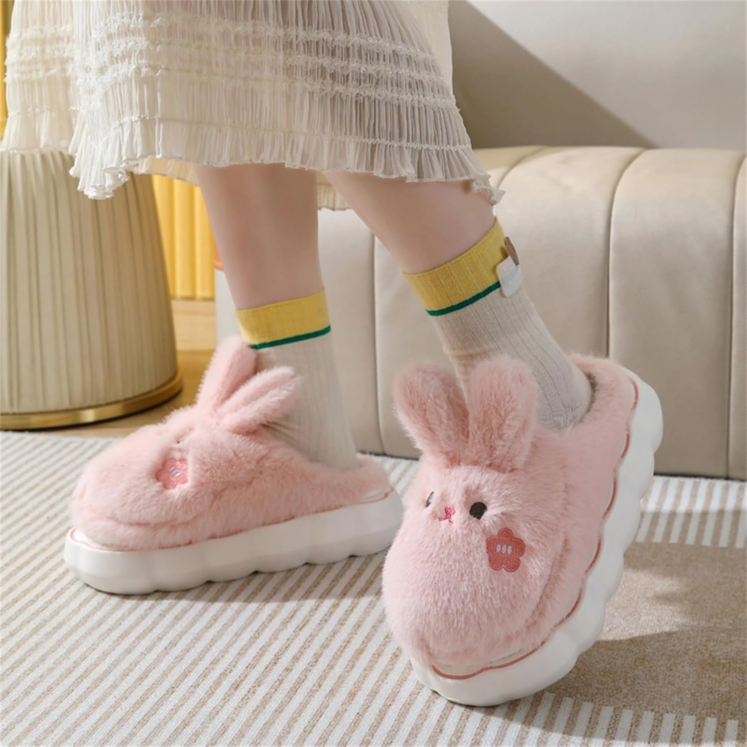 Cute Rabbit Cotton Animal Slippers for Women - Warm Home Slippers