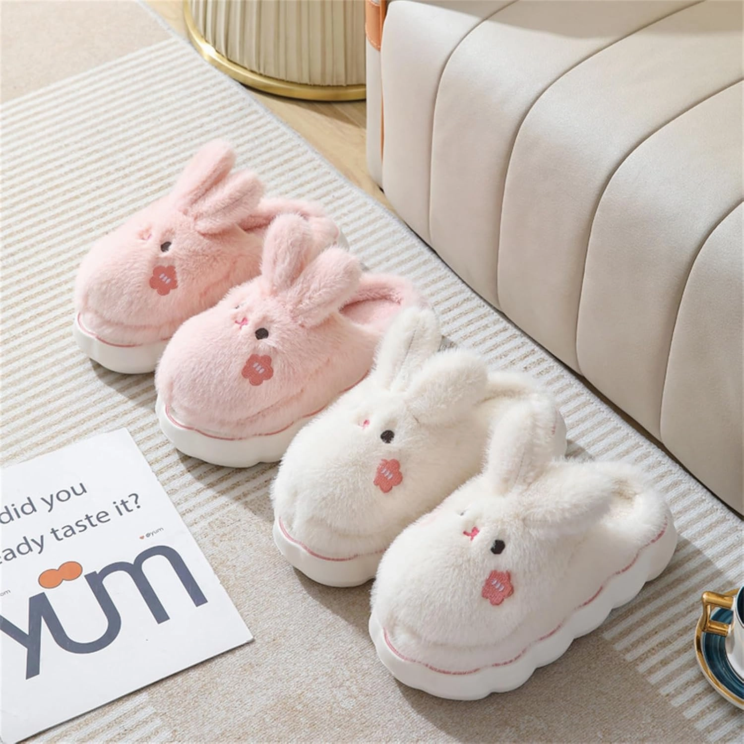 Cute Rabbit Cotton Animal Slippers for Women - Warm Home Slippers
