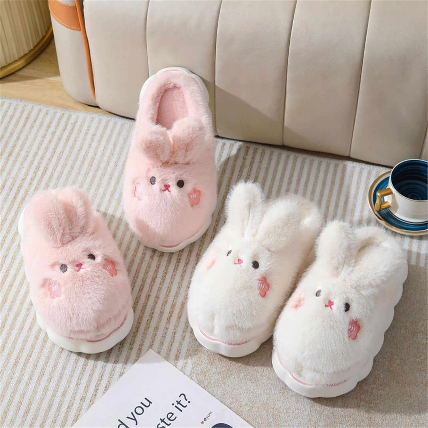 Cute Rabbit Cotton Animal Slippers for Women - Warm Home Slippers
