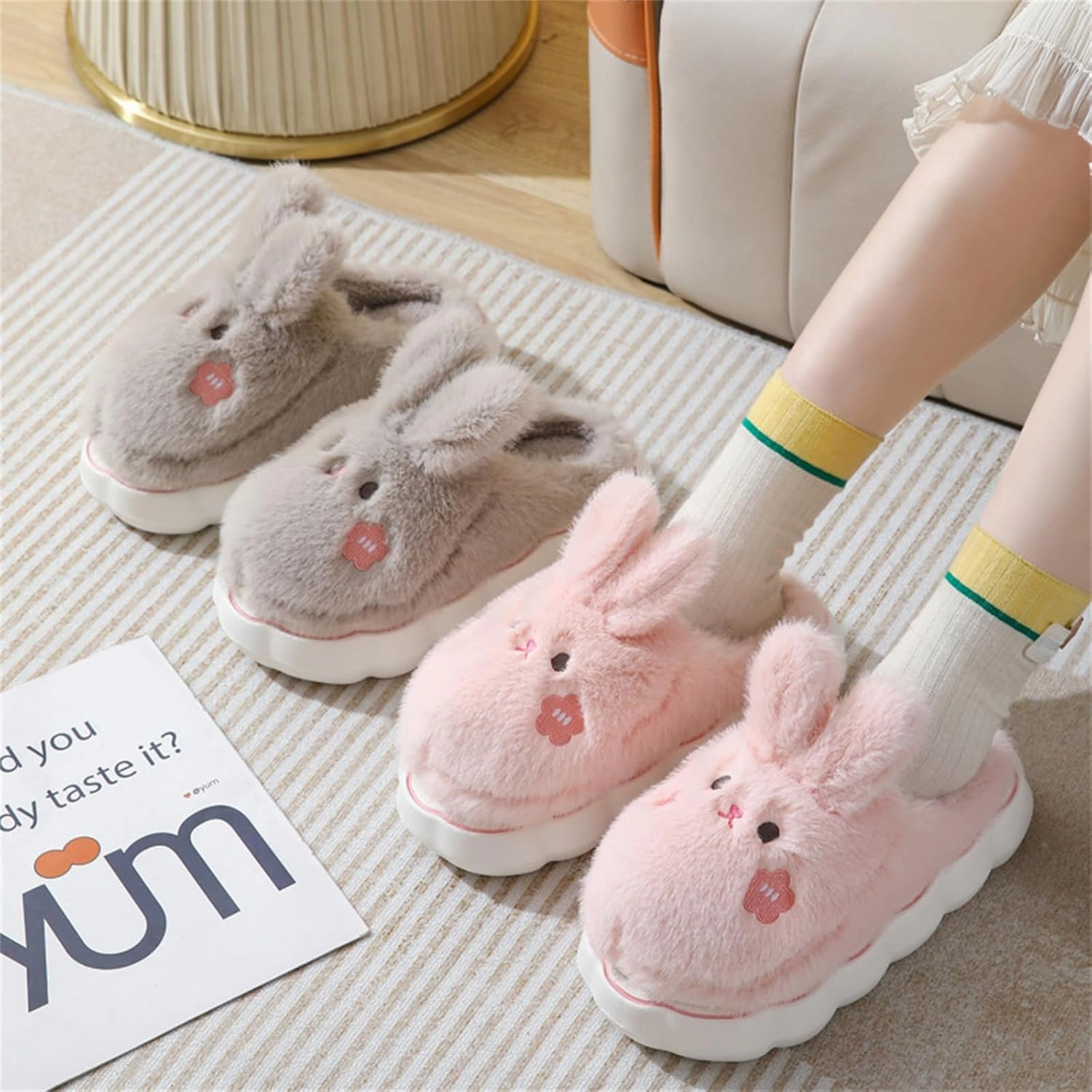 Cute Rabbit Cotton Animal Slippers for Women - Warm Home Slippers