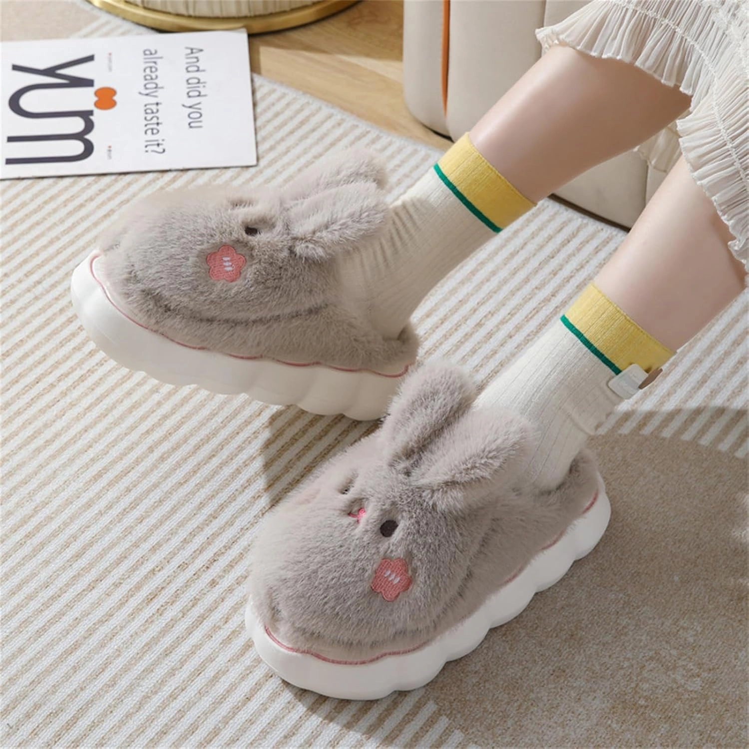 Cute Rabbit Cotton Animal Slippers for Women - Warm Home Slippers