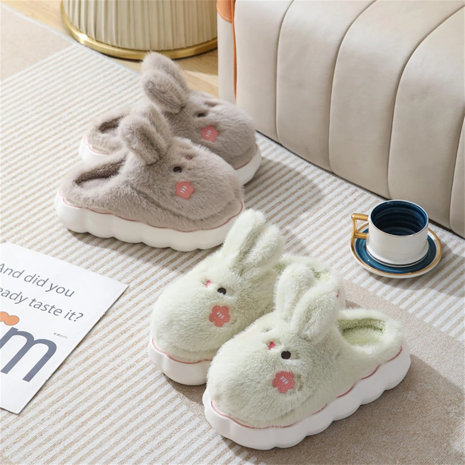 Cute Rabbit Cotton Animal Slippers for Women - Warm Home Slippers
