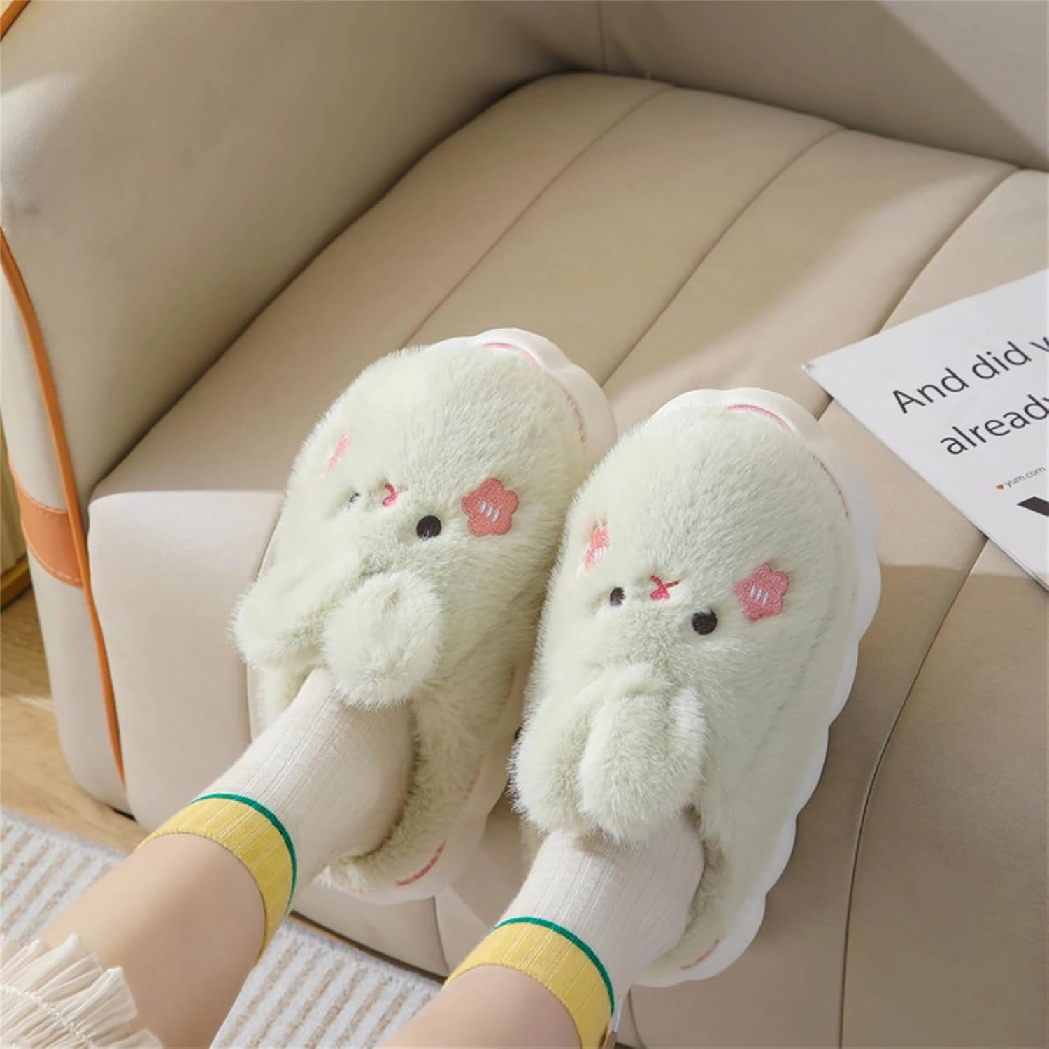 Cute Rabbit Cotton Animal Slippers for Women - Warm Home Slippers