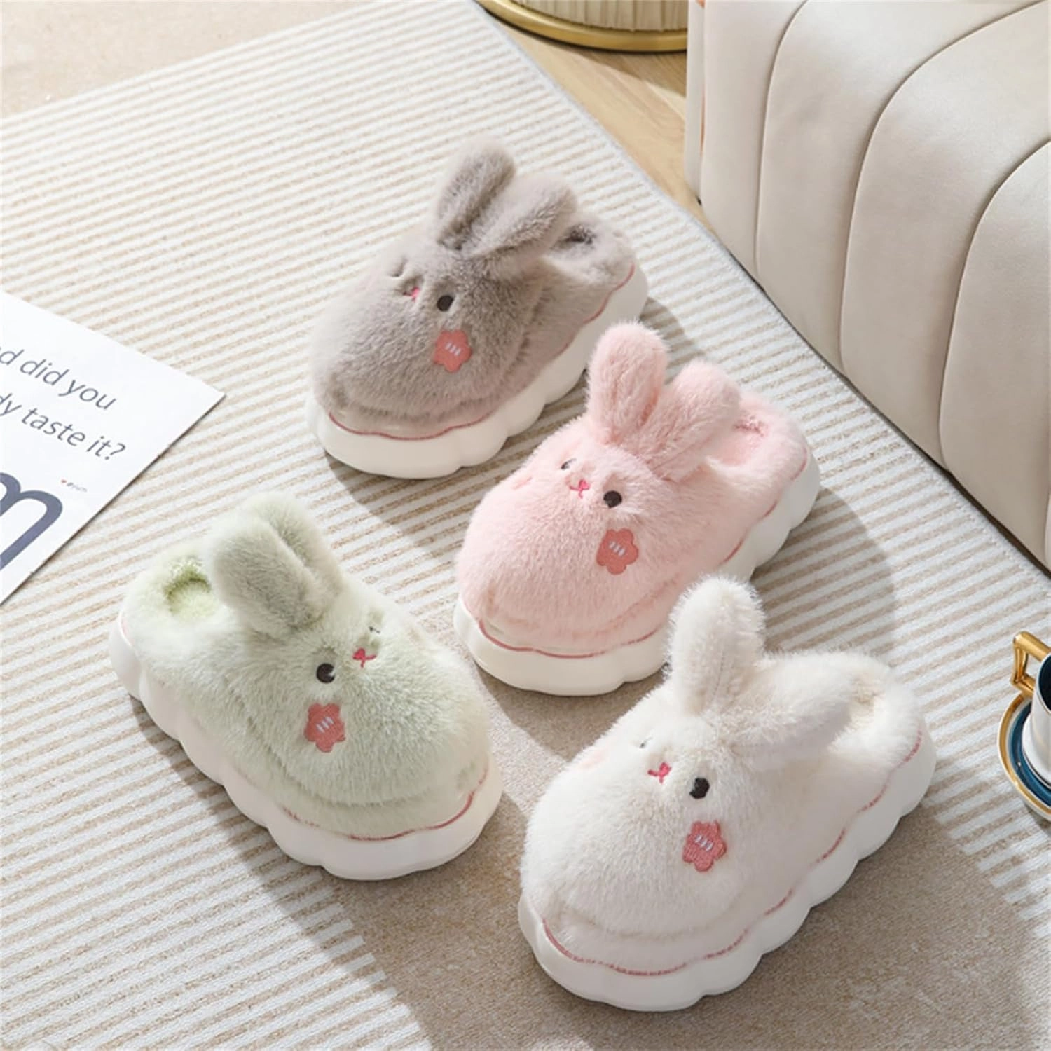 Cute Rabbit Cotton Animal Slippers for Women - Warm Home Slippers