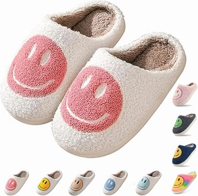 Cute Smile Face Kids' Plush Happy Face Slippers - Non-Slip, Warm, Indoor/Outdoor