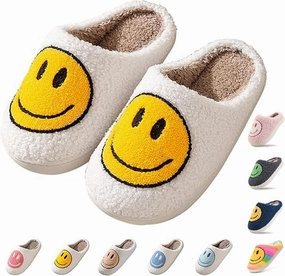 Cute Smile Face Kids' Plush Happy Face Slippers - Non-Slip, Warm, Indoor/Outdoor