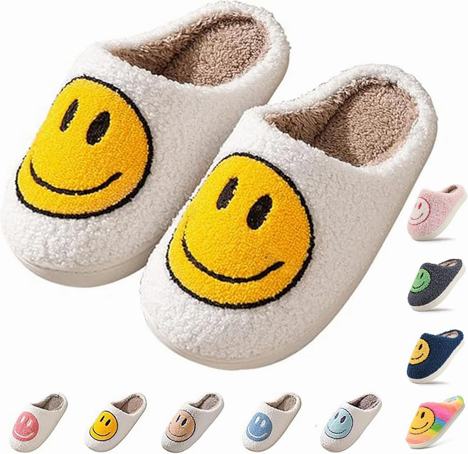 Cute Smile Face Kids' Plush Happy Face Slippers - Non-Slip, Warm, Indoor/Outdoor