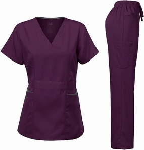 Dagacci Medical Uniform Women's Scrubs Set Stretch Ultra Soft Contrast Pocket