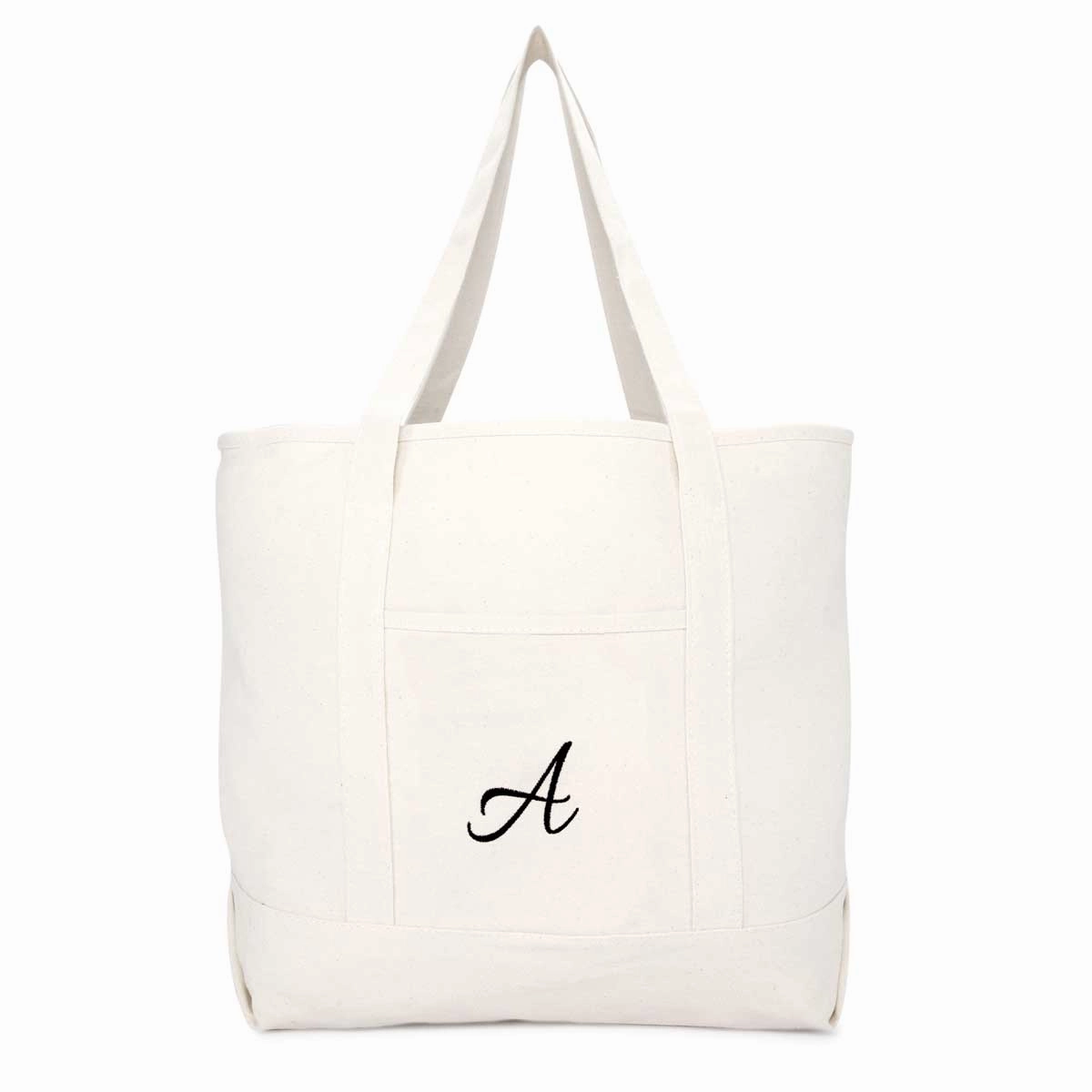 Dalix Monogram Bag Personalized Totes For Women Open Top Natural Letter A-Z
