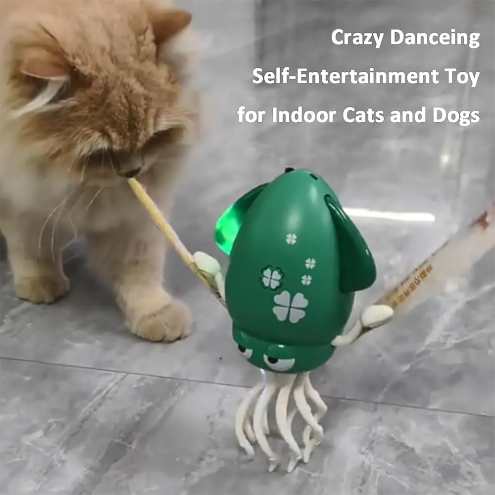 Dancing Octopus Toy, Crawling Dancing Automatic Obstacle Sensing Toy, Smart Tentacles Explorer, Wiggly Wonder Octopus, Suitable for Indoor Cats & Dogs (Yellow, with Fishing Rod)