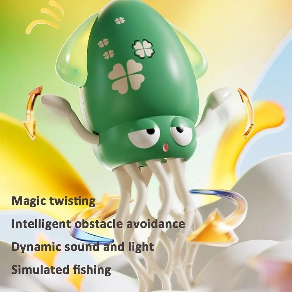 Dancing Octopus Toy, Crawling Dancing Automatic Obstacle Sensing Toy, Smart Tentacles Explorer, Wiggly Wonder Octopus, Suitable for Indoor Cats & Dogs (Yellow, with Fishing Rod)