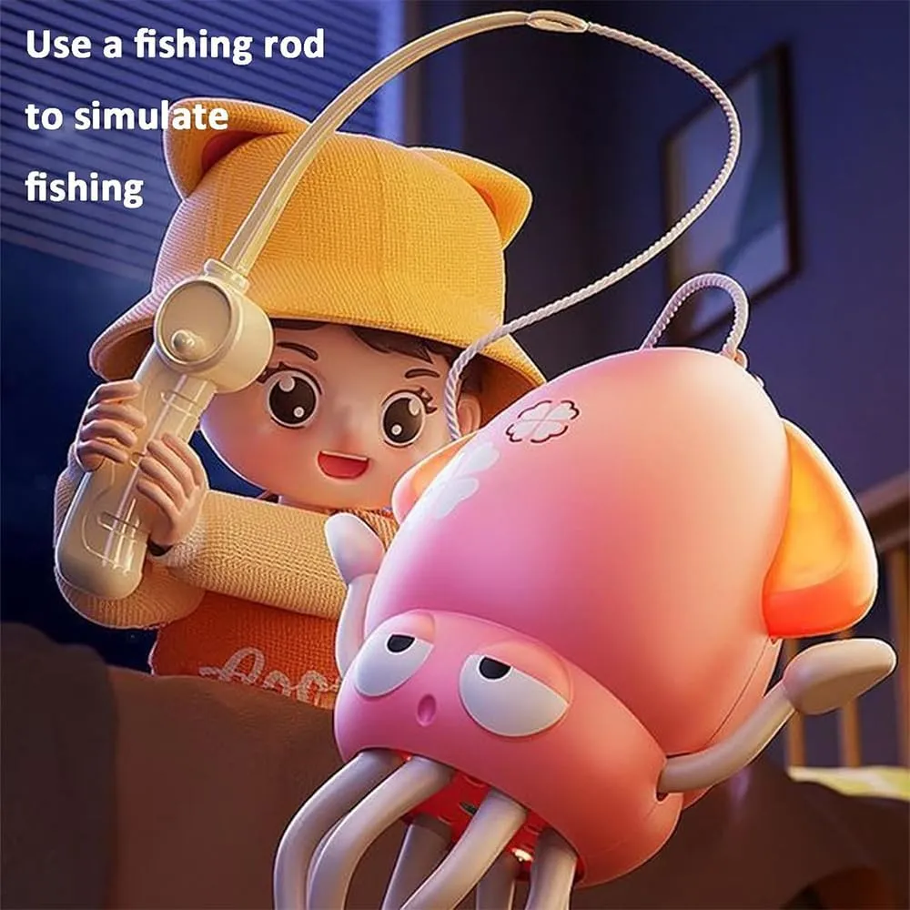 Dancing Octopus Toy, Crawling Dancing Automatic Obstacle Sensing Toy, Smart Tentacles Explorer, Wiggly Wonder Octopus, Suitable for Indoor Cats & Dogs (Yellow, with Fishing Rod)