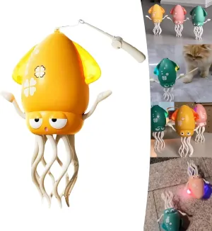 Dancing Octopus Toy, Crawling Dancing Automatic Obstacle Sensing Toy, Smart Tentacles Explorer, Wiggly Wonder Octopus, Suitable for Indoor Cats & Dogs (Yellow, with Fishing Rod)