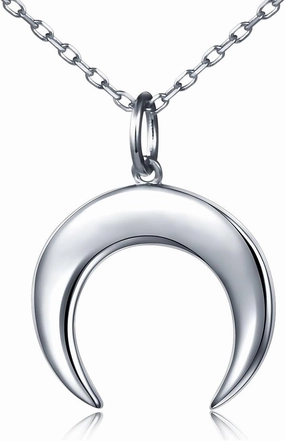 DAOCHONG S925 Sterling Silver Crescent Moon Tooth Horn Pendant Necklace for Women