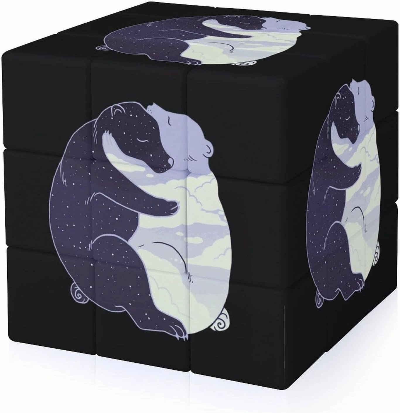 Day and Night Yinyang Bears Funny 3x3x3 Cube Smooth Lightweight Puzzle for Adult Graphic Printing Travel