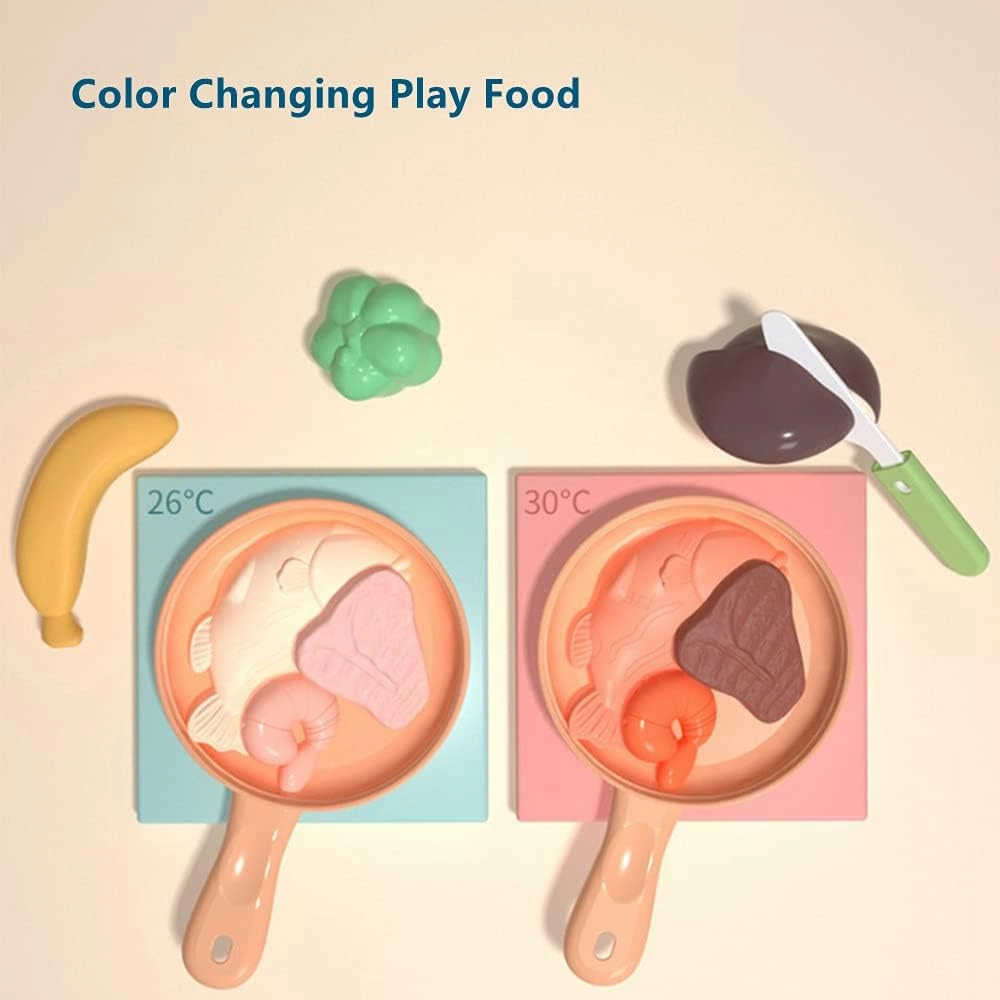 deAO My Happy Little Chef Kitchen 80 Pieces Pretend Play Set with Multi-Functional Button Panel, Light, Sound, Real Steam Functions and Colour Changing Accessories Included(Blue)