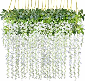 DearHouse 12Pack 3.6 Feet/Piece Artificial Wisteria Vine Garland Hanging Wisteria Garland Silk Flowers String for Home Party Garden Wedding Decor (White)