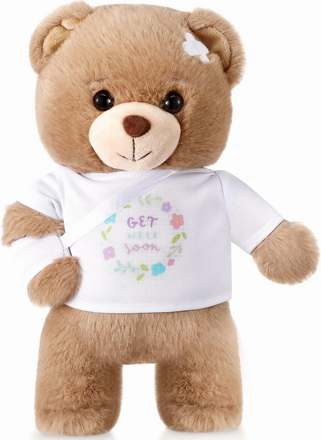 Deekin Broken Arm Gifts for Kids Get Well Soon Bear Stuffed Animal Gifts Bear for Kids Adult with Broken Arm After Surgery Soft Bandage Plush 10 Inches(White)