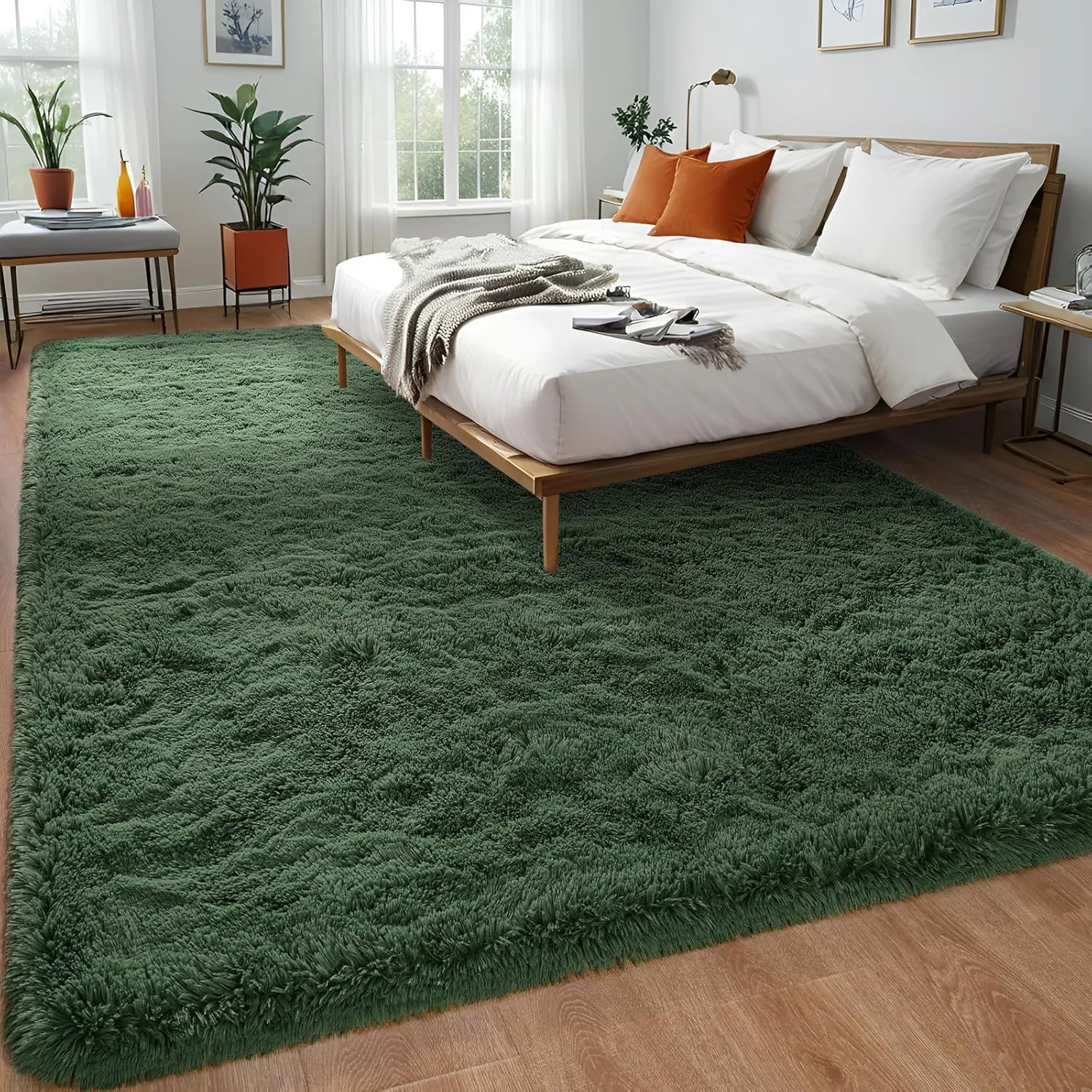 Deep Green Area Rugs Fluffy Rug for Bedroom Living Room, 4x6 Feet Indoor Shaggy Carpets, Plush Soft Rug for Kids Room, Furry Rug for Girls Boys Playroom Nursery Room Home Decor