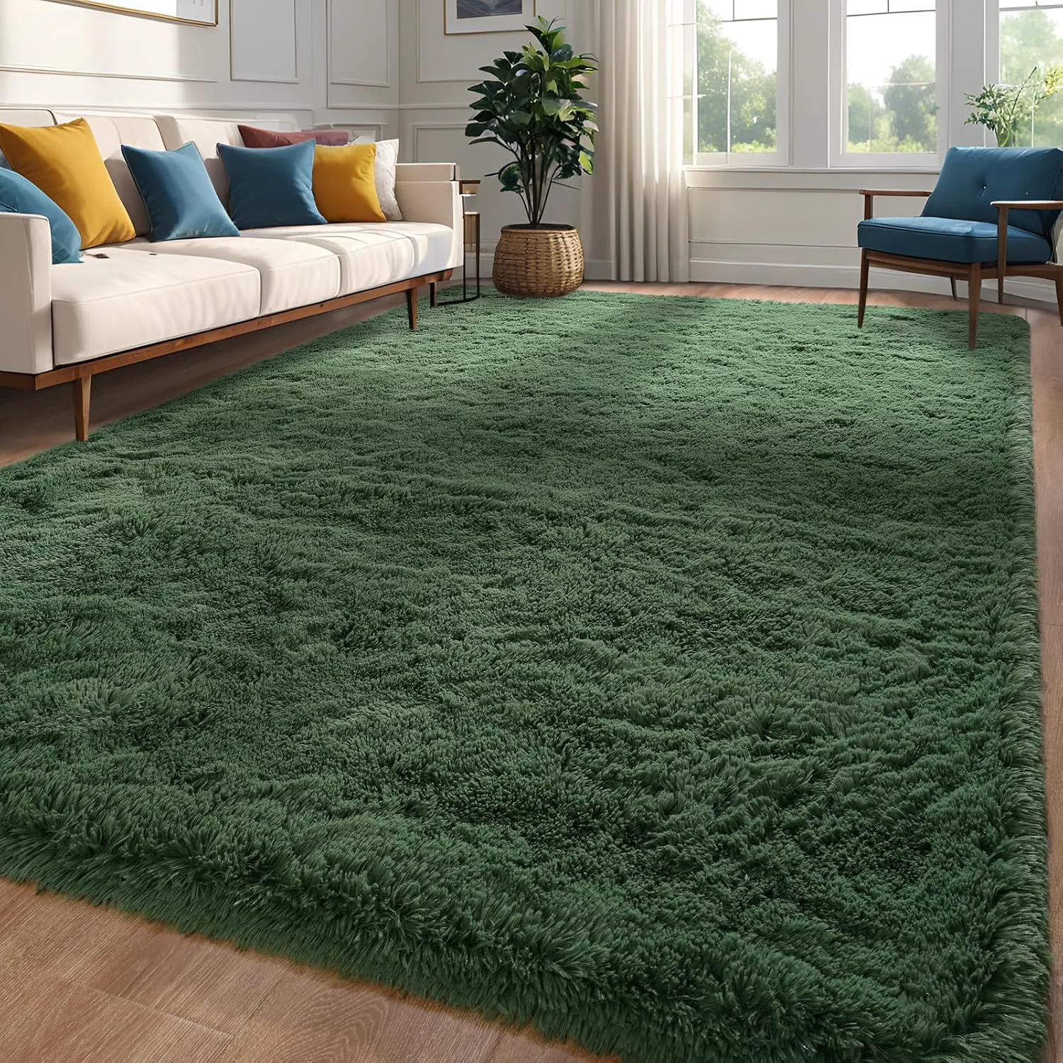 Deep Green Area Rugs Fluffy Rug for Bedroom Living Room, 4x6 Feet Indoor Shaggy Carpets, Plush Soft Rug for Kids Room, Furry Rug for Girls Boys Playroom Nursery Room Home Decor