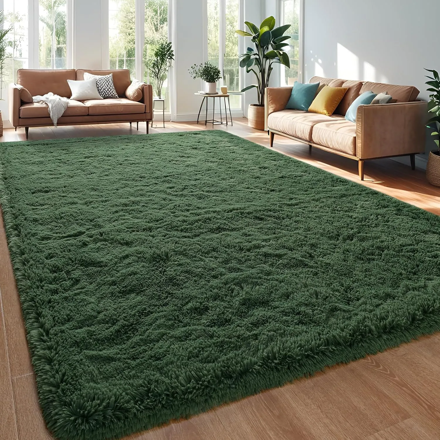 Deep Green Area Rugs Fluffy Rug for Bedroom Living Room, 4x6 Feet Indoor Shaggy Carpets, Plush Soft Rug for Kids Room, Furry Rug for Girls Boys Playroom Nursery Room Home Decor