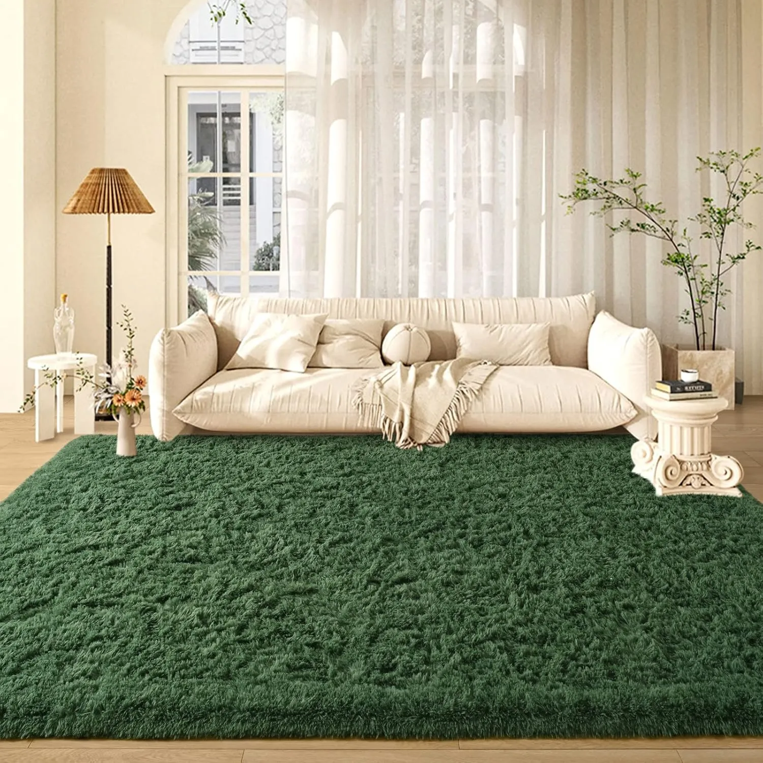 Deep Green Area Rugs Fluffy Rug for Bedroom Living Room, 4x6 Feet Indoor Shaggy Carpets, Plush Soft Rug for Kids Room, Furry Rug for Girls Boys Playroom Nursery Room Home Decor
