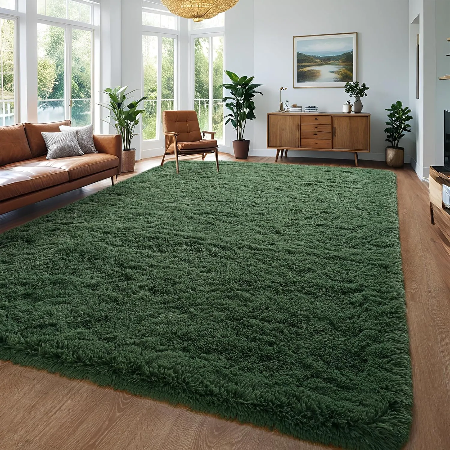 Deep Green Area Rugs Fluffy Rug for Bedroom Living Room, 4x6 Feet Indoor Shaggy Carpets, Plush Soft Rug for Kids Room, Furry Rug for Girls Boys Playroom Nursery Room Home Decor