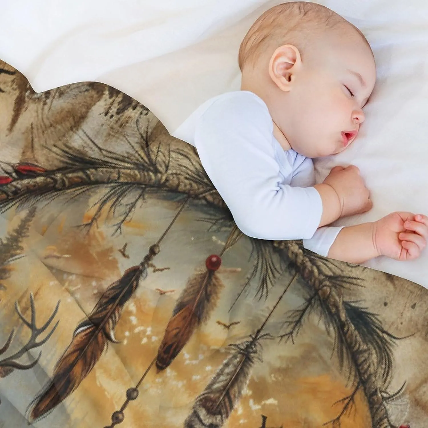 Deer Dream Catcher Throw Blanket, Soft Cozy Warm Retro Rustic Jungle Stream Flannel Blankets for Sofa Couch Bed, 50x70 Inch