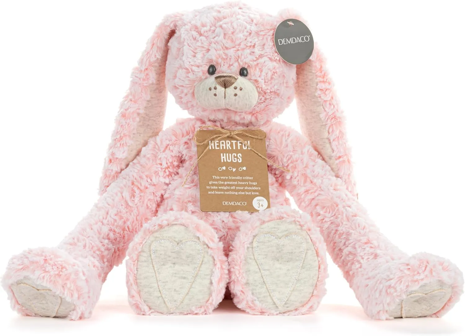 DEMDACO Heartful Hugs 14.5 x 12.5 Inch Polyester, Soft Cuddly, Weighted, Toy, Plush Stuffed Animal Pink and Grey, Bunny Rabbit