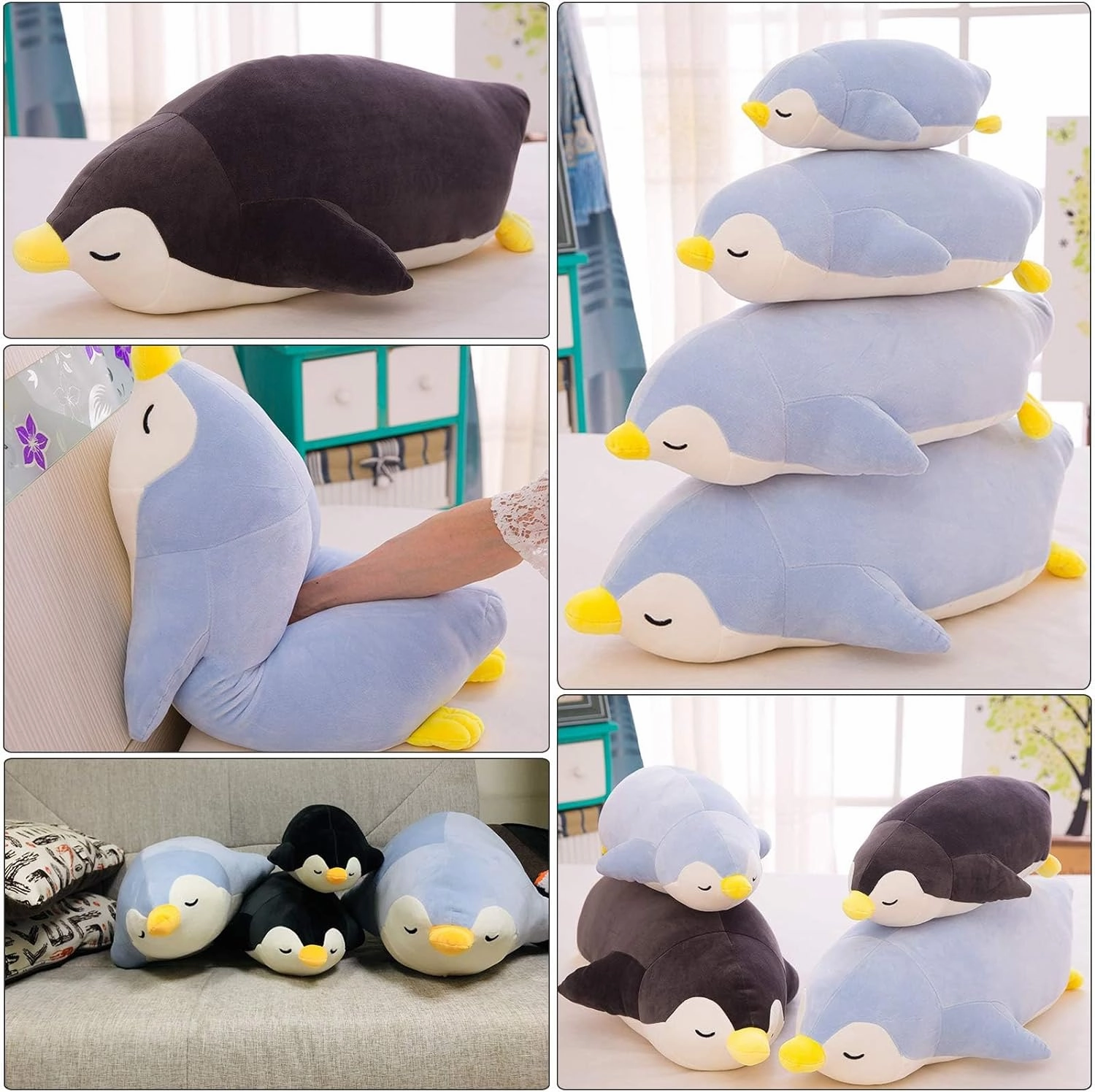DENTRUN Penguin Stuffed Animals Bulk, Cute Penguin Plush Doll Play Toys for Kids Girls Boys Adults Birthday Xmas Halloween Present Adorable Soft Plushies, 12.20/18.11/22.44/25.98 Inchs, Blue, Black