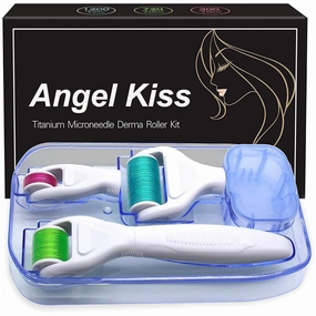 Derma Roller for Face and Body - Angel Kiss 4 in 1 Titanium Microneedling Roller Kit Micro Needle Microneedle Roller, 300 and 720 Needles 0.25mm,1200 Needle 0.3mm, Microdermabrasion Roller Men Women
