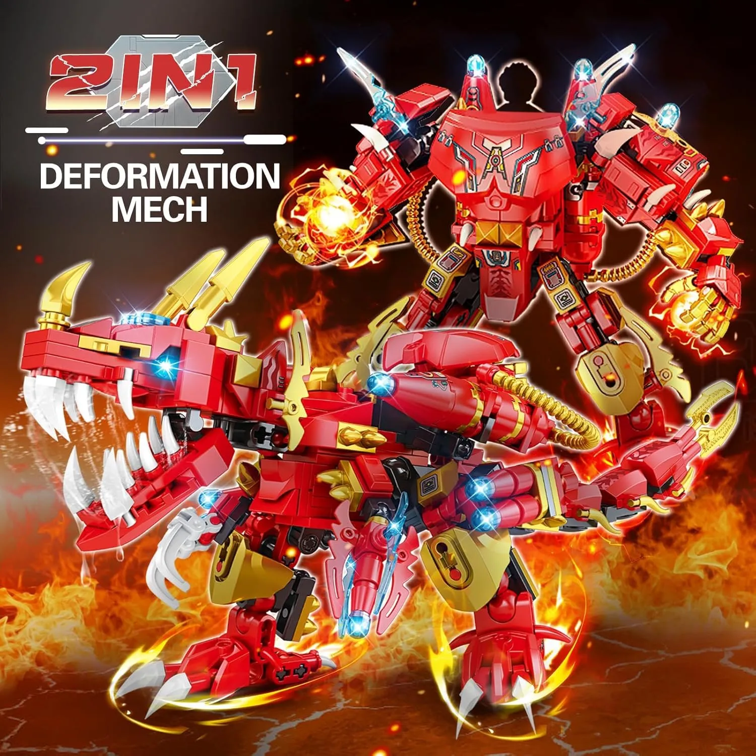 Dinosaur Building Blocks 2 in 1 Transforming Mech - 432 PCS Dinosaur Mech STEM Toys, Convertible Dinosaur to Robot Kit for Kids Ages 6-12, Dinosaur Toy Gift for Christmas & Birthday