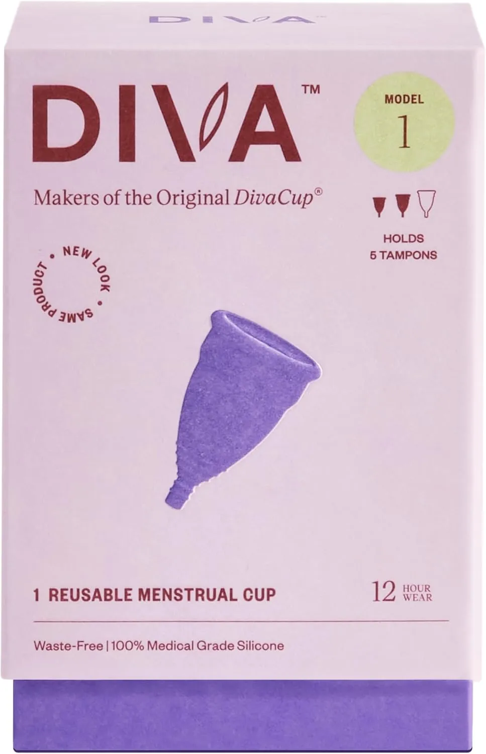 DIVA Cup - Medical Grade Silicone Cup for Period Care - Reusable Menstrual Cup - Up to 12 Hours of Continuous Wear - Model 1 (For Medium to Heavy Flow)
