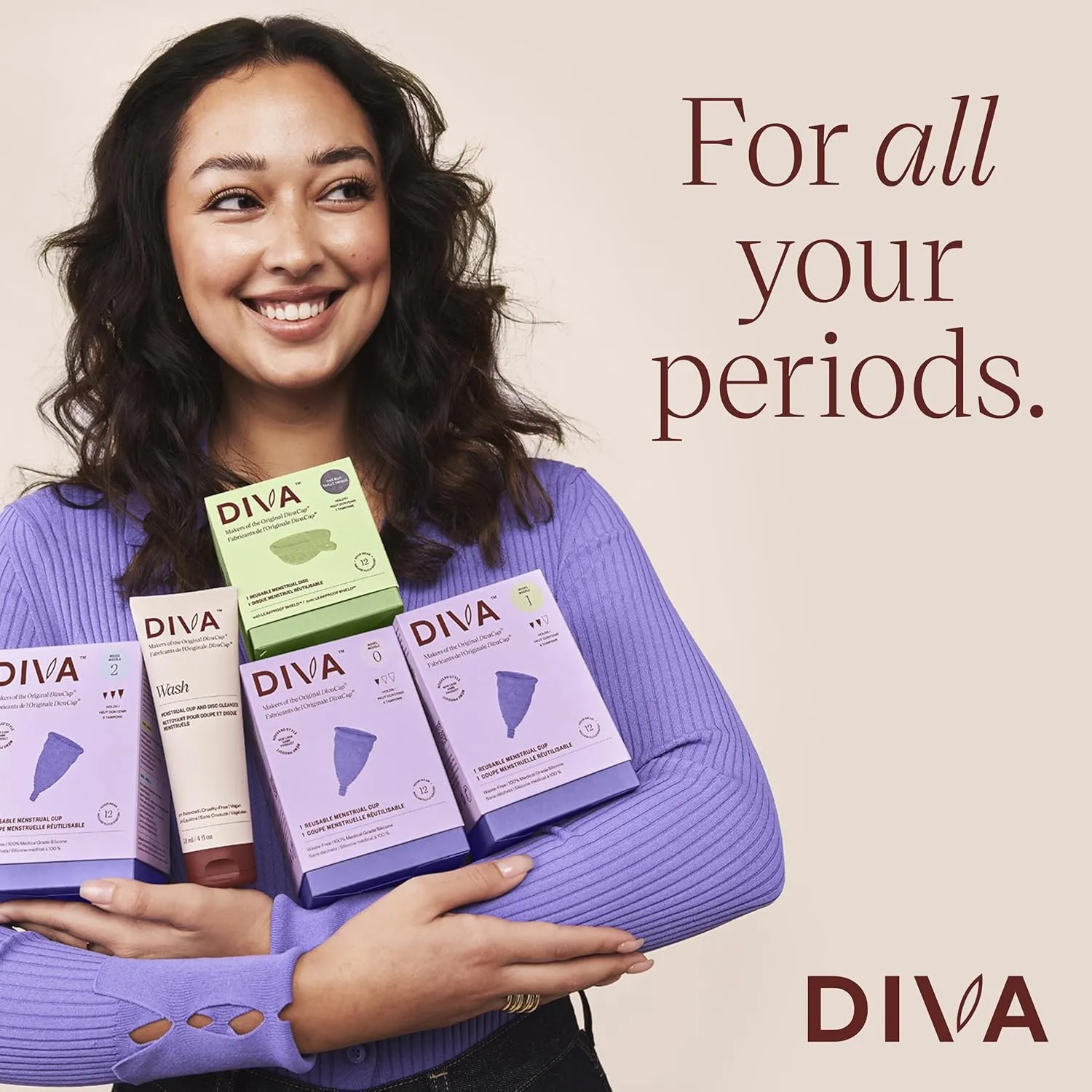 DIVA Cup - Medical Grade Silicone Cup for Period Care - Reusable Menstrual Cup - Up to 12 Hours of Continuous Wear - Model 1 (For Medium to Heavy Flow)